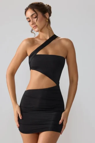 Shyla Slinky Jersey Ruched Cut Out Miniklänning i Svart
