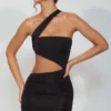 Shyla Slinky Jersey Ruched Cut Out Miniklänning i Svart