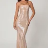 Sima Embellished Square Neck Lace Gown i Pale Peach