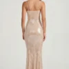 Sima Embellished Square Neck Lace Gown i Pale Peach