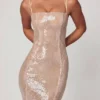 Sima Embellished Square Neck Lace Gown i Pale Peach