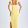 Sloane Modal Plunge-Neck Thigh-Split Maxi Klänning i Lemon Sherbet