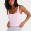 Sömlös, mjuk ribbad tank top med fyrkantig halsringning i puderrosa