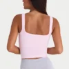 Sömlös, mjuk ribbad tank top med fyrkantig halsringning i puderrosa