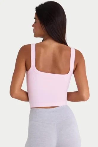 Sömlös, mjuk ribbad tank top med fyrkantig halsringning i puderrosa