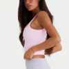 Sömlös, mjuk ribbad tank top med fyrkantig halsringning i puderrosa