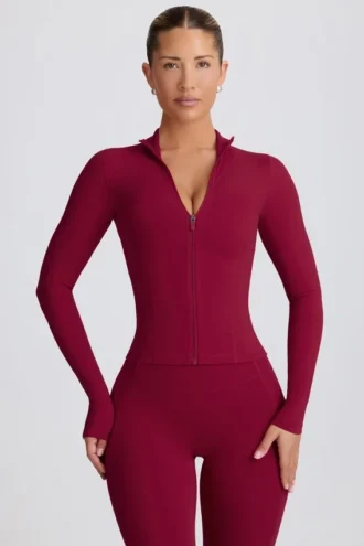 Soft Active-jacka med dragkedja i burgundy