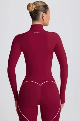 Soft Active-jacka med dragkedja i burgundy