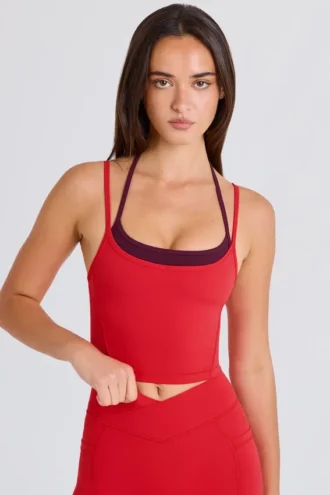 Soft Active Layered Cropped Tank Top i Strawberry Red