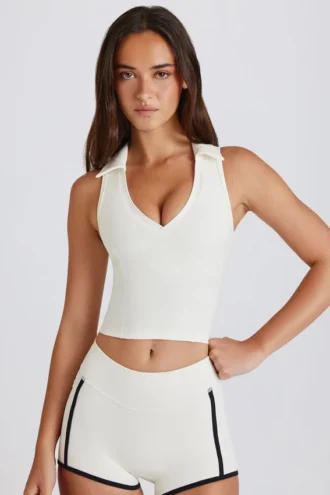 Soft Active Polo Crop Top i Ivory