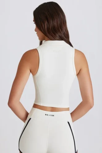 Soft Active Polo Crop Top i Ivory