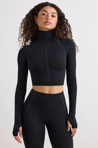 Soft Active-turtleneck-crop-top i svart