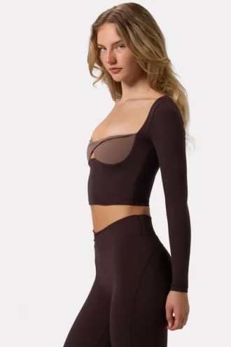 Soft Active Twist-Front Crop Top i Espresso