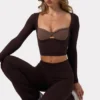 Soft Active Twist-Front Crop Top i Espresso