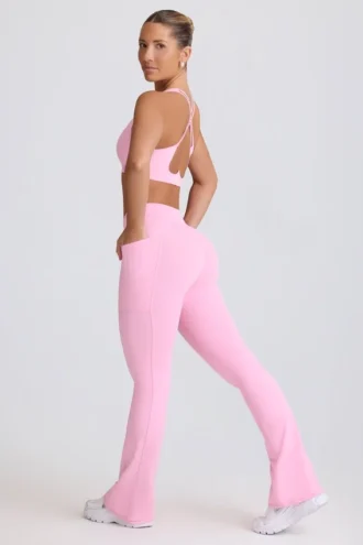 Soft Active V-Waist Pocket Flared Leggings i Baby Pink