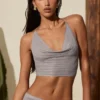 Sol Plunge Halterneck Crop Top i silver