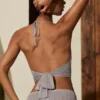 Sol Plunge Halterneck Crop Top i silver