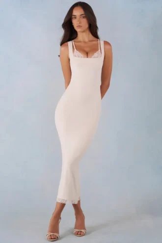 Sorelle Modal Lace-Trim Midaxi-klänning i elfenben