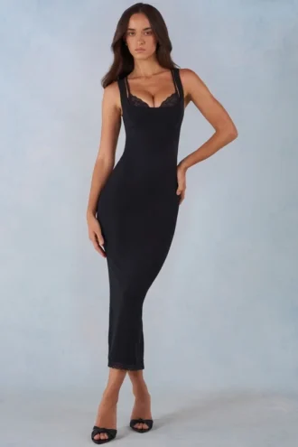 Sorelle Modal Lace-Trim Midaxi-klänning i svart