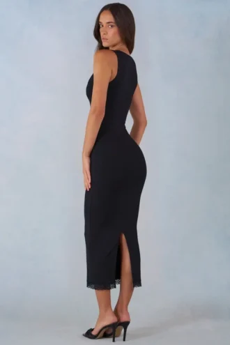 Sorelle Modal Lace-Trim Midaxi-klänning i svart