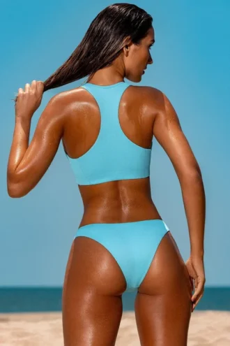 Sporty Swim Zip Up Bikinitop i turkos