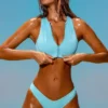Sporty Swim Zip Up Bikinitop i turkos