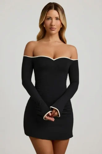 Stasia Modal Off-Shoulder A-Line Miniklänning i svart