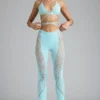 Stevie Embellished Mid-Rise Flared Trousers i isblått