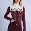 Stickad långärmad figursydd topp i burgundy