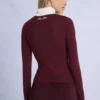 Stickad långärmad figursydd topp i burgundy