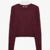 Stickad långärmad figursydd topp i burgundy