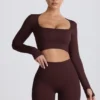 Super Sculpt sömlös kortärmad topp i chokladbrunt