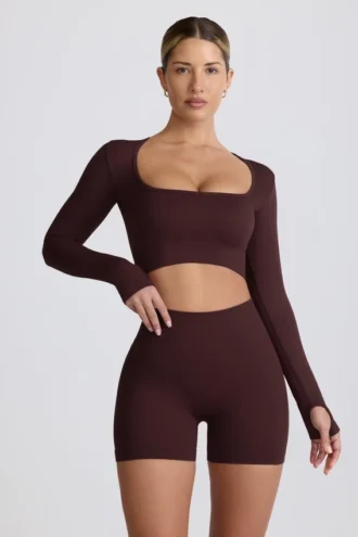 Super Sculpt sömlös kortärmad topp i chokladbrunt
