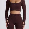Super Sculpt sömlös kortärmad topp i chokladbrunt