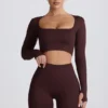 Super Sculpt sömlös kortärmad topp i chokladbrunt