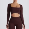 Super Sculpt sömlös kortärmad topp i chokladbrunt