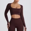 Super Sculpt sömlös kortärmad topp i chokladbrunt