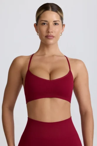 Super Sculpt sömlös sport-BH med korsade band i ryggen i burgundy