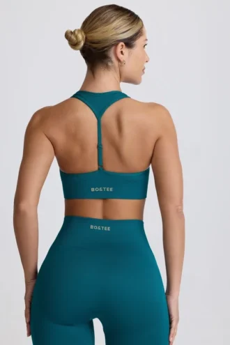 Super Sculpt sömlös T-back-sport-BH i blågrön