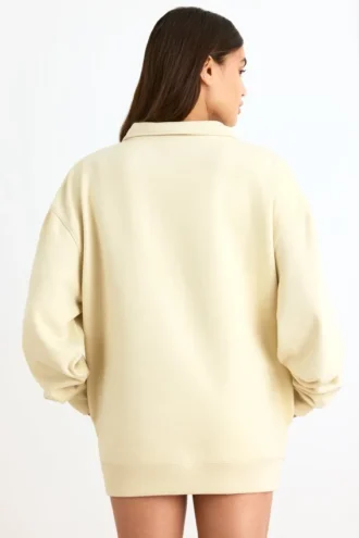 Sweatshirt med kvartslås i benvit