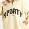 Sweatshirt med kvartslås i benvit