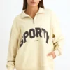 Sweatshirt med kvartslås i benvit