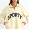 Sweatshirt med kvartslås i benvit