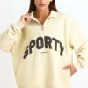 Sweatshirt med kvartslås i benvit