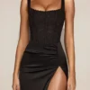 Taliah Lace Soft-Scoop Corset Satin Midaxi-klänning i svart