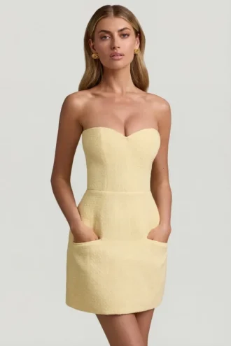 Talina Sweetheart-Neck Strapless Structured Miniklänning i pastellgult