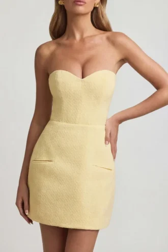 Talina Sweetheart-Neck Strapless Structured Miniklänning i pastellgult