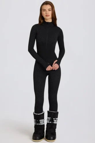 Termisk baslager-Jumpsuit i svart leopardmönster
