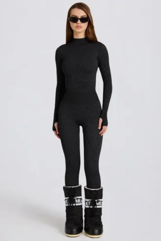 Termiska baslagerleggings i svart leopardmönster