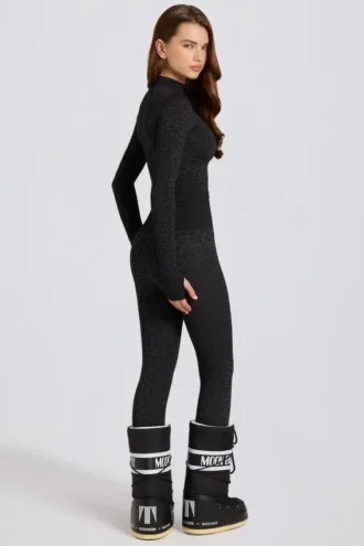 Termiska baslagerleggings i svart leopardmönster